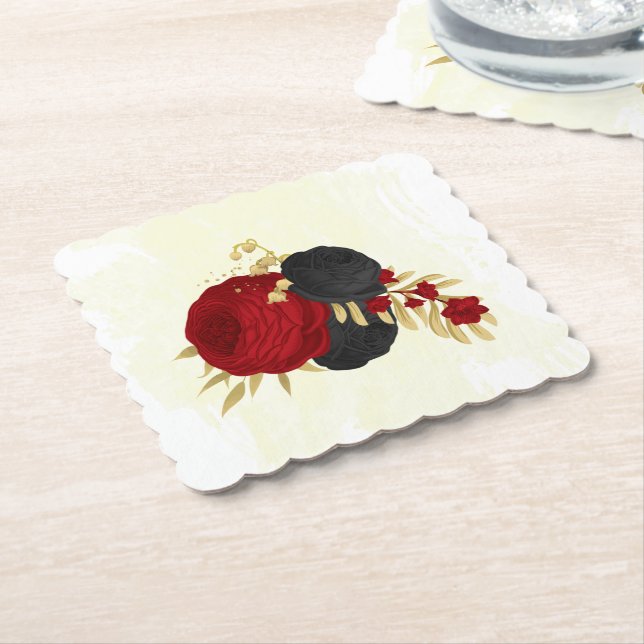 dunkelrote und schwarze Blume Gold Untersetzer (angewinkelt)