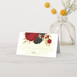 dunkelrote und schwarze Blume goldene botanische H Platzkarte