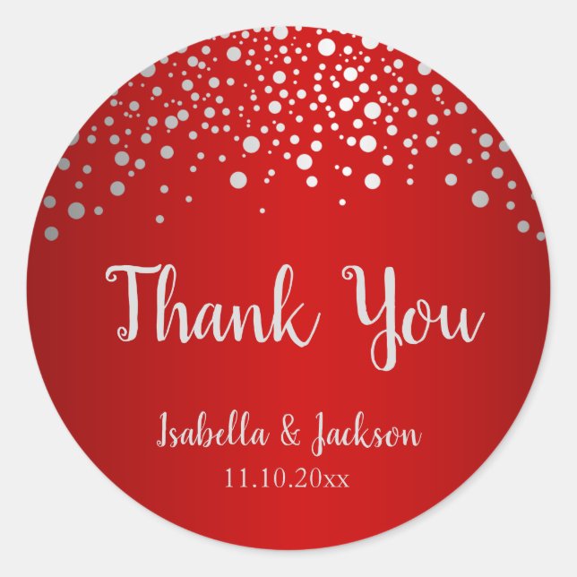 Dunkelrote und silberne Konfetti-Punkte Runder Aufkleber (Vorderseite)