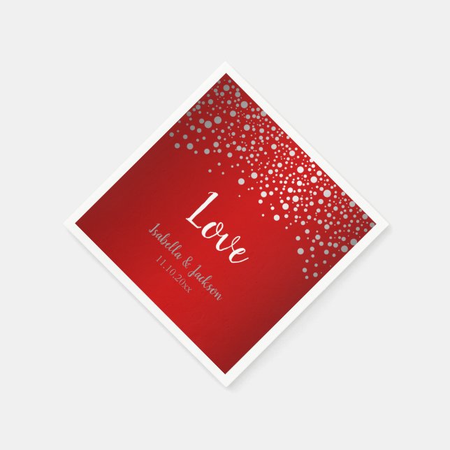 Dunkelrote und silberne Konfetti-Punkte Serviette (Ecke)