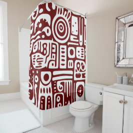 Dunkelrote und weiße Doodles 3 von 4 Duschvorhang