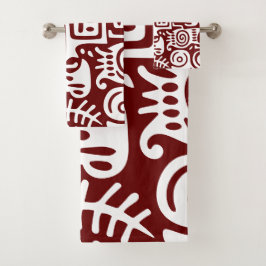 Dunkelrote und weiße Doodles 4 von 4 Badhandtuch Set