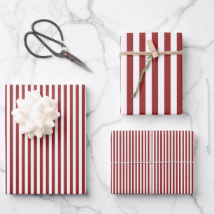 Dunkelrote und weiße Streifen Geschenkpapier Set