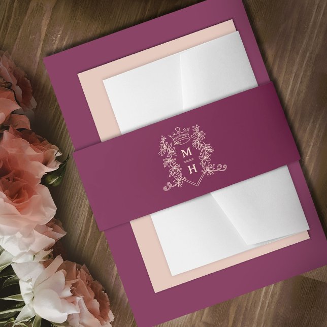 Dunkelroter Bordeaux-Pfirsichkrone Mono-Hochzeit Einladungsbanderole (Von Creator hochgeladen)