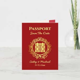 Dunkelroter chinesischer Hochzeitspass Save the Da Ankündigung