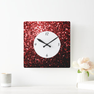 Dunkelroter falscher Glitter funkelt Glamour mit Z Quadratische Wanduhr
