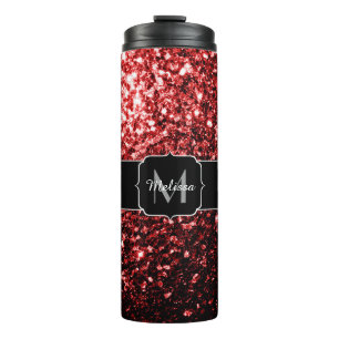 Dunkelroter falscher Glitter funkelt Glamour Monog Thermosbecher