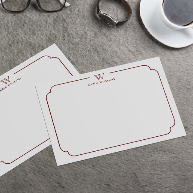 Dunkelroter formaler Chic Monogram-Verzierter Rahm Mitteilungskarte (Von Creator hochgeladen)