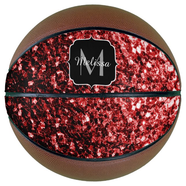 Dunkelroter Glitzer funkelnder Monogrammname Basketball (Vorderseite)