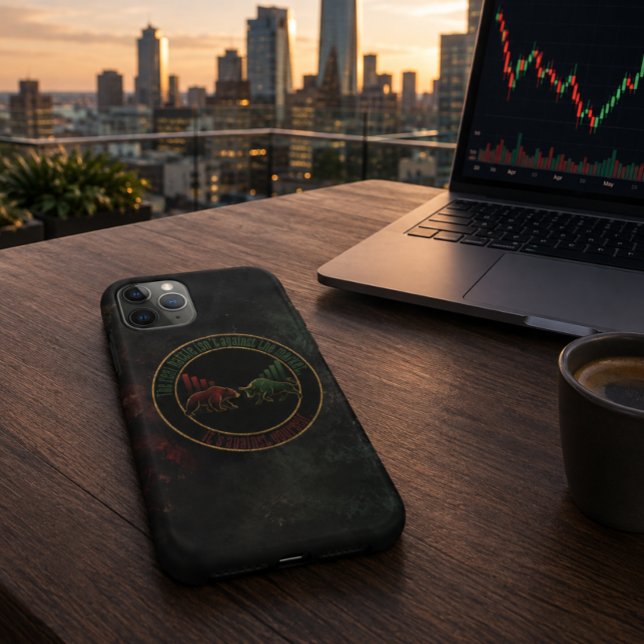 Dunkelroter Grüner Bull Bear Mentalität Trader Des Case-Mate iPhone Hülle (Product shown in an AI-assisted illustrative lifestyle setting.)