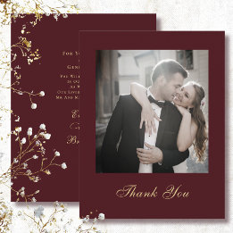 Dunkelroter Hintergrund Goldschrift Hochzeit Danke Einladung