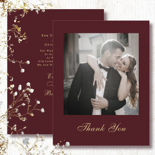 Dunkelroter Hintergrund Goldschrift Hochzeit Danke Einladung