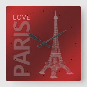 Dunkelroter Hintergrund Liebe-Paris Quadratische Wanduhr