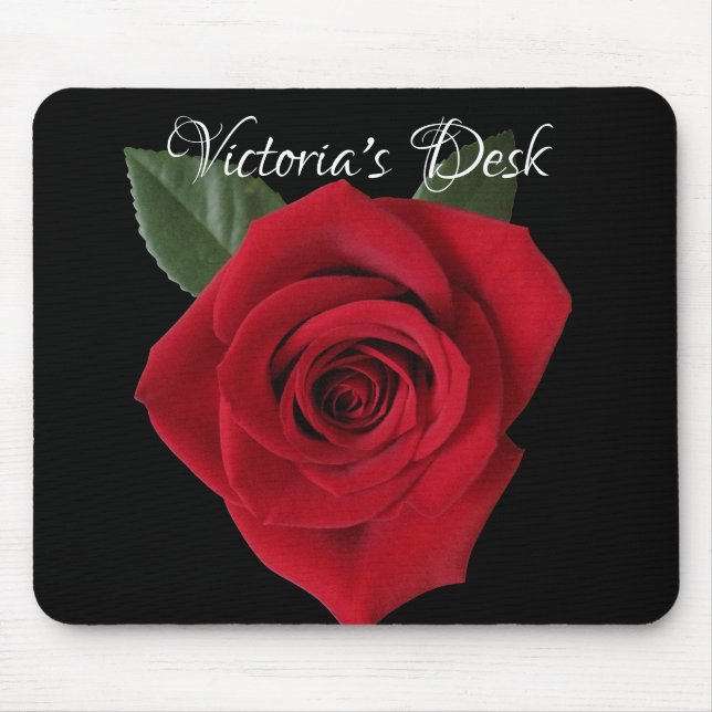 Dunkelroter Rosen-Schreibtisch Mousepad mit Namen (Vorne)