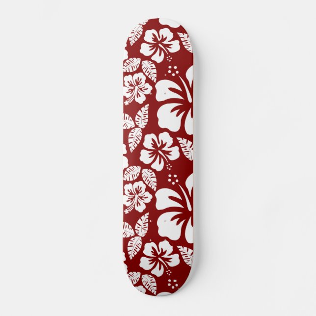 Dunkelroter tropischer Hibiskus Skateboard (Vorderseite)
