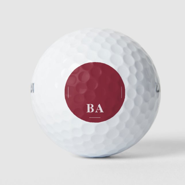 Dunkelroter Vollton Weiß Initialen Golfball (Vorderseite)