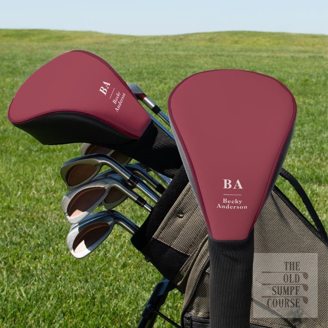 Dunkelroter Vollton Weiß Initialen & Name Golf Headcover (Von Creator hochgeladen)