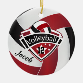 Dunkelroter, weißer und schwarzer Volleyball Keramik Ornament