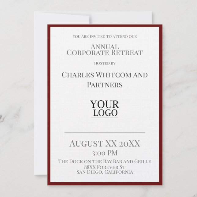 Dunkelrotes Business oder Corporate Event mit Logo Einladung (Vorderseite)
