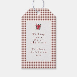 Dunkelrotes Gingham-Karomuster Weihnachten Geschenkanhänger