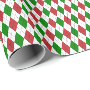 Dunkelrotes, grünes und weißes Argyle-Geschenkpapi Geschenkpapier