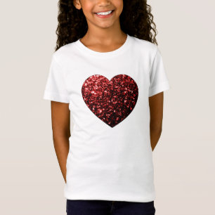 Dunkelrotes Herz mit falschem Glitterfunkeln T-Shirt
