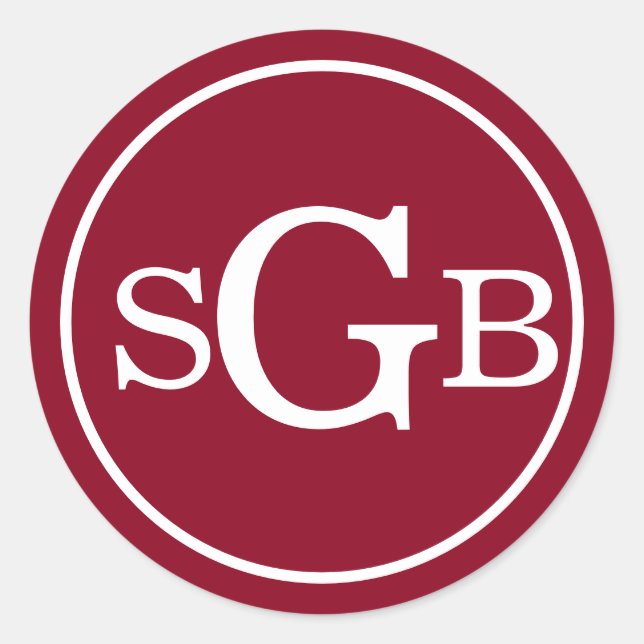 Dunkelrotes Kreislauf Traditionelles Monogramm Runder Aufkleber (Vorderseite)