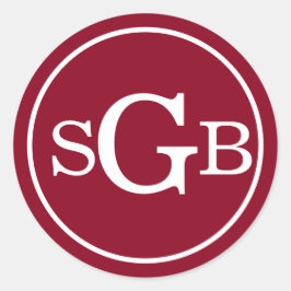 Dunkelrotes Kreislauf Traditionelles Monogramm Runder Aufkleber