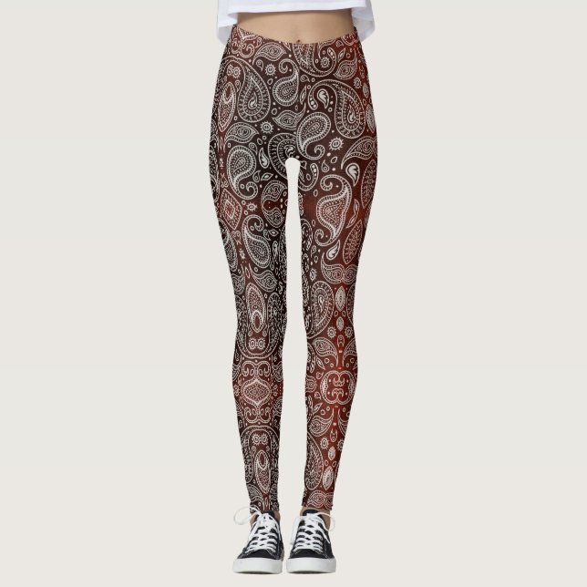 Dunkelrotes Paisley Leggings (Vorderseite)