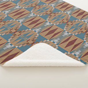 Dunkelrotes Tealblaues Braunes Tribal-Mosaik-Kunst Sherpadecke