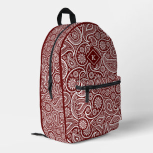 Dunkelrotes und weißes Paisleymuster-Monogramm Bedruckter Rucksack