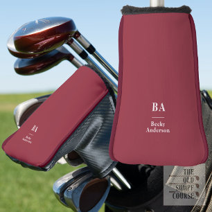 Dunkelrotes Vollton Weiß Initialen & Name Golf Headcover