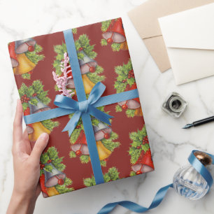 Dunkelrotes Weihnachtsglocken-Geschenkpapier Geschenkpapier
