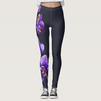 Dunkelschiefer grau, Lila Orchideen-Leggings Leggings