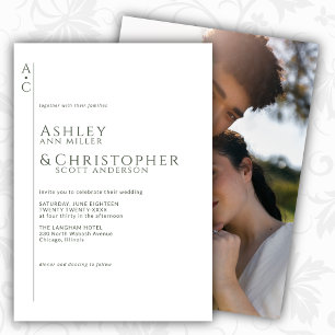Dunkelschiefer-Monogramm-Foto-Hochzeit Einladung