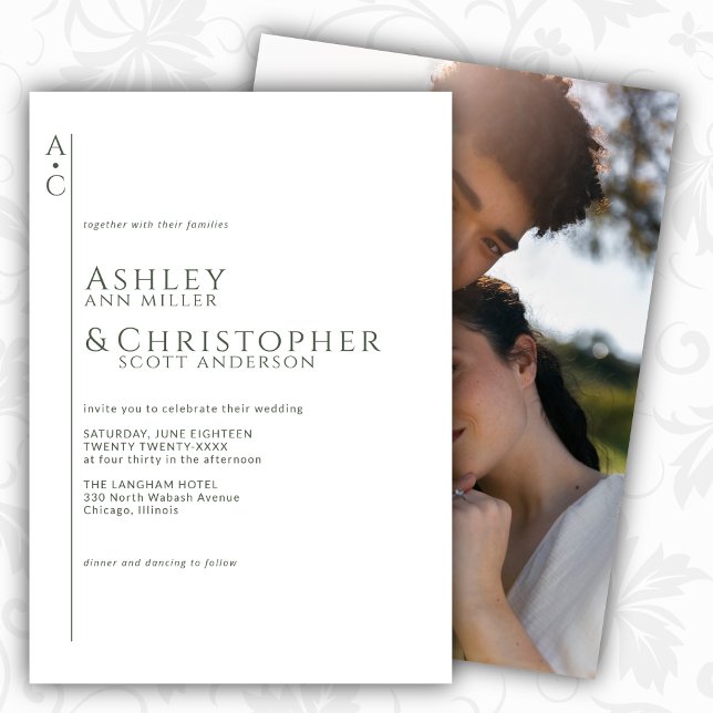 Dunkelschiefer-Monogramm-Foto-Hochzeit Einladung (Von Creator hochgeladen)