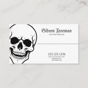 Dunkelschwarz und weißer Schädel Tattoo Shop Visitenkarte