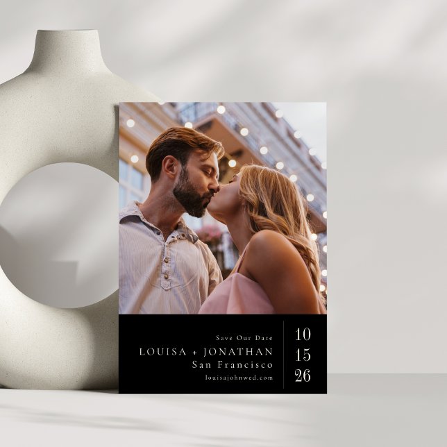 Dunkelschwarze Elegante Moderne Foto Hochzeit Save The Date (Von Creator hochgeladen)