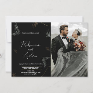 Dunkelschwarze Hochzeitseinladungen mit Foto Einladung
