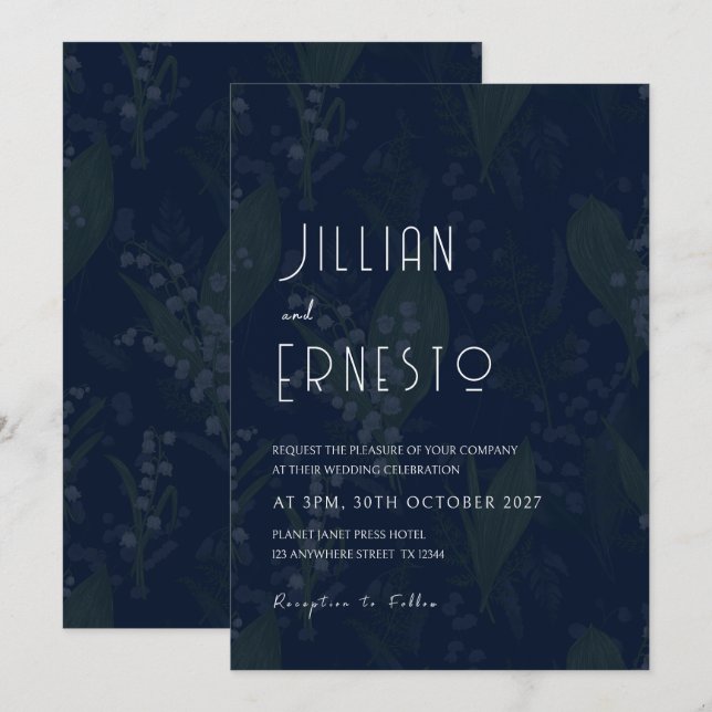 Dunkelste blaue Lilie des Tales verblasst Hintergr Einladung (Vorne/Hinten)