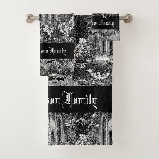 Dunkelste Gothic Vampires Crypt Graves Bats Goth Badhandtuch Set (Insitu)