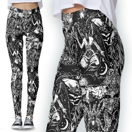 Dunkelste Satanic White Black Devil Baphomet Gothi Leggings