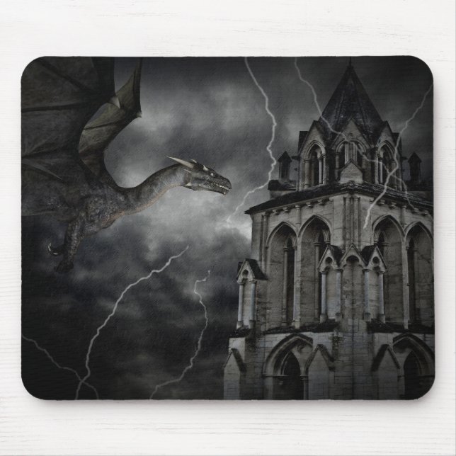 Dunkelstürmischer Nachtgotik-Fantasiedrache Mousepad (Vorne)