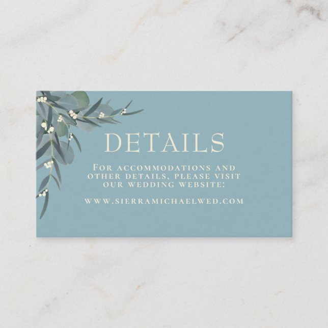 Dunkeltürkis | Eukalyptus Botanical Wedding Detail Begleitkarte (Vorderseite)