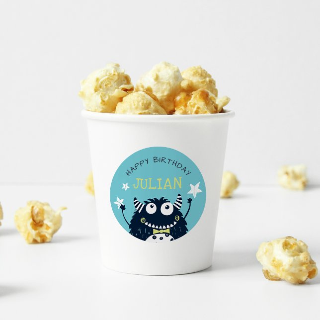 Dunkeltürkis | Kleines Monster Personalisierter Ki Runder Aufkleber (Von Creator hochgeladen)