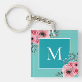 Dunkeltürkis | Monogramm-Schlüsselring für florale Schlüsselanhänger