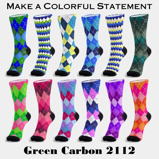 Dunkeltürkis und graue Raute, weißes Sticken Socken (Make a colorful statement with Green Carbon 2112 argyle socks.)