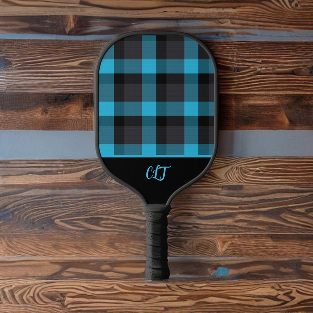 Dunkeltürkis und Kariertes Buffalo-Monogramm Pickleball Schläger (Von Creator hochgeladen)