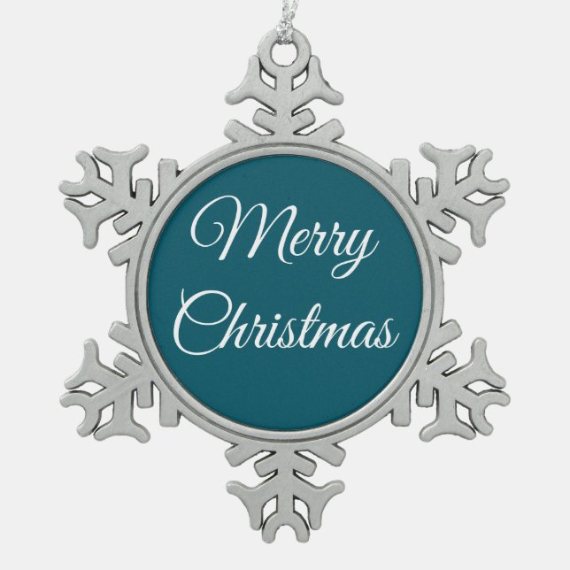 Dunkeltürkis und Weiß: Schneeflocken Zinn-Ornament (Vorderseite)
