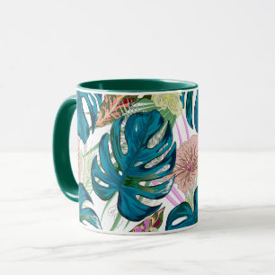 Dunkeltürkisfarbene Monstera, zarter Pfirsich und Tasse